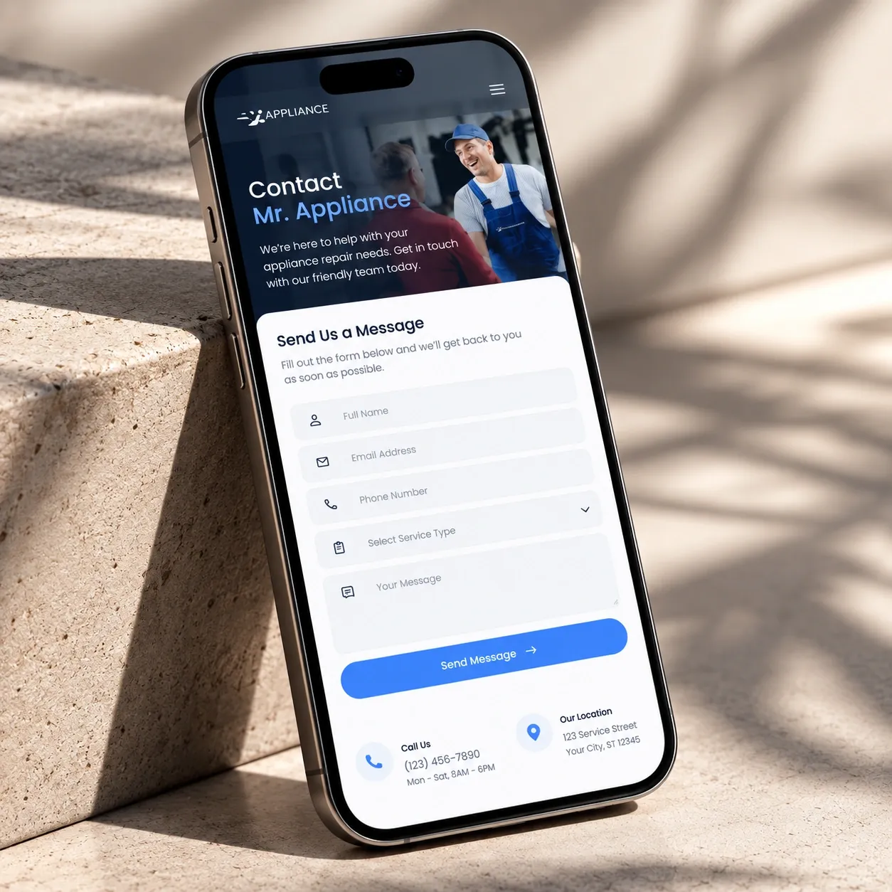 Le formulaire de contact sur un téléphone