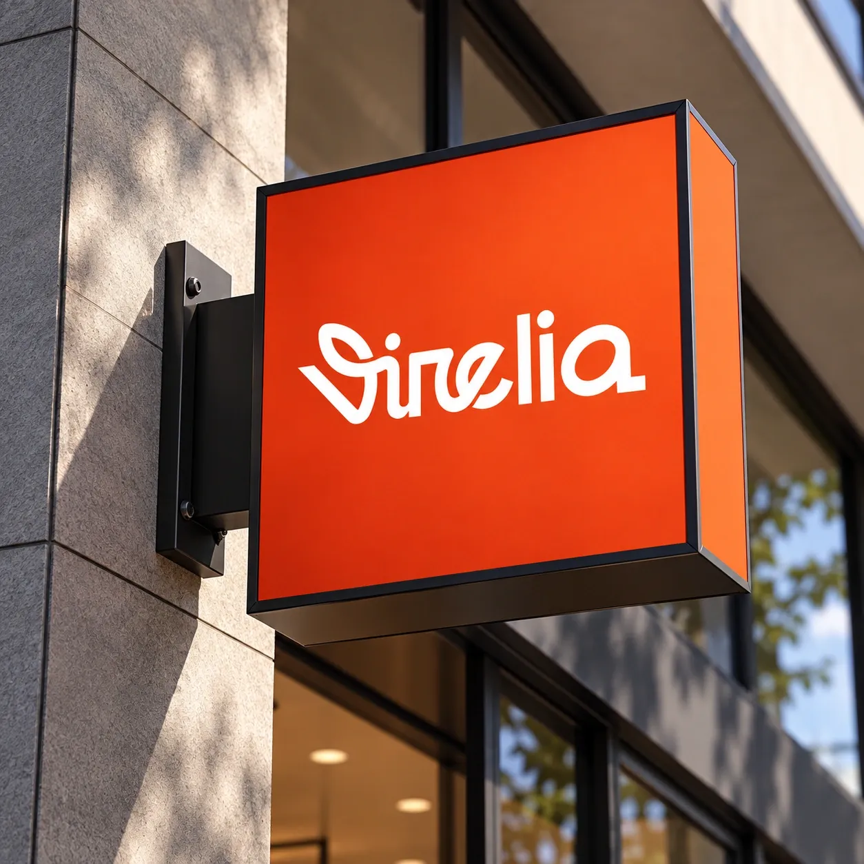 L'enseigne orange de Virelia sur une façade